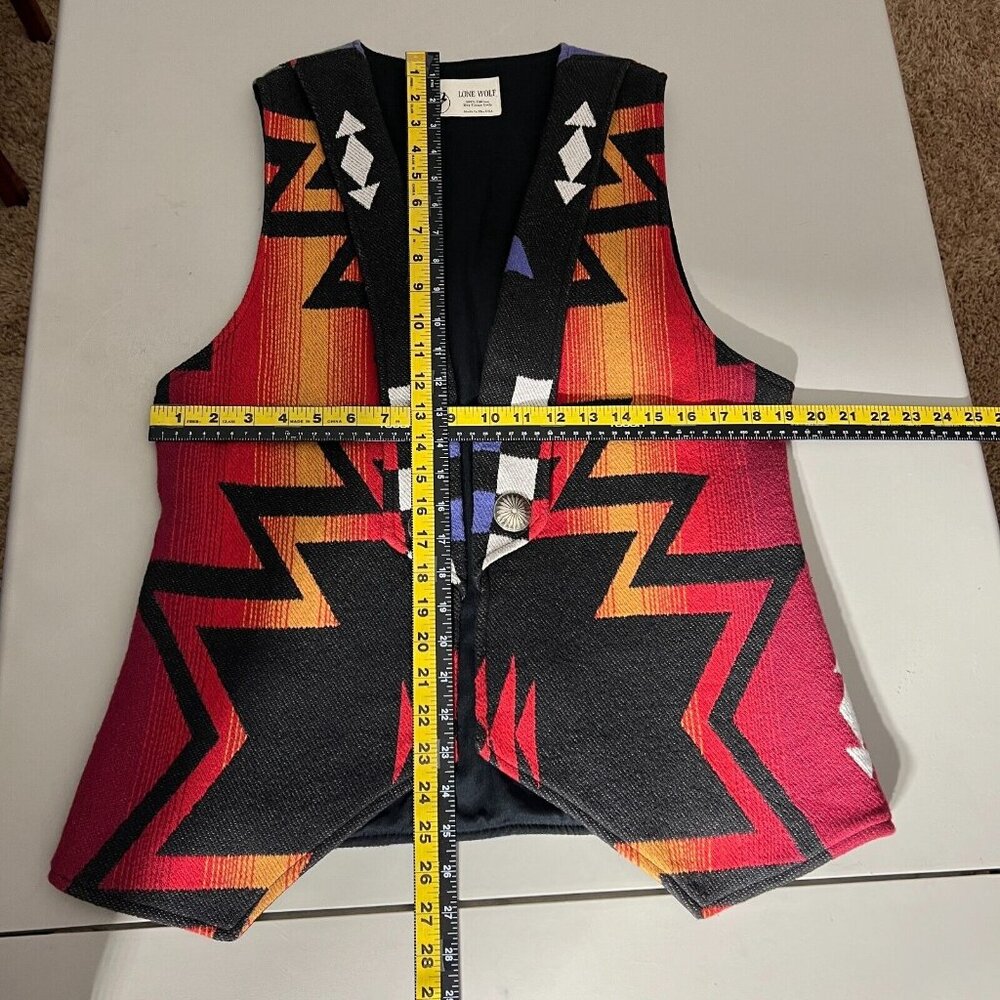 Lone Wolf Vest Womens Small Multicolor Southwestern Aztec Open 100% Cotton S - Picture 2 of 9